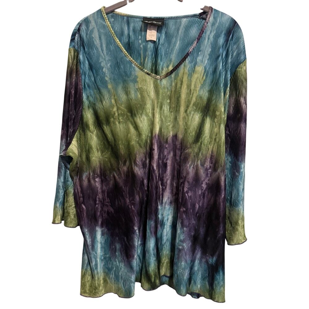 Maggie Barnes Vintage Plisse Pleated Tunic Top 2X Watercolor Artsy Whimsigoth